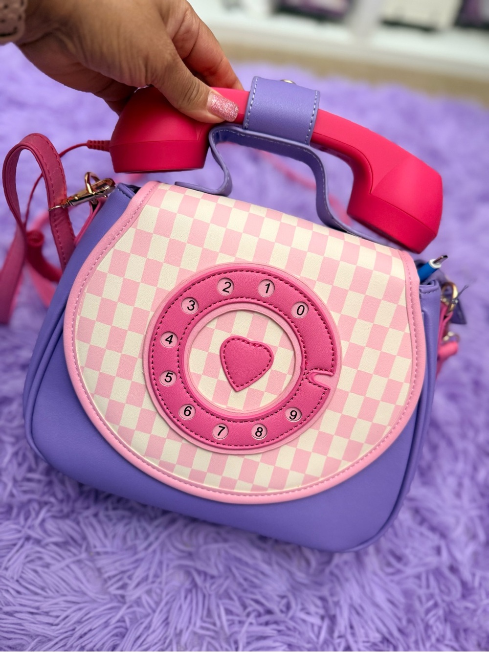 Lavender & Pink Phone Handbag - Heart Dial Accent